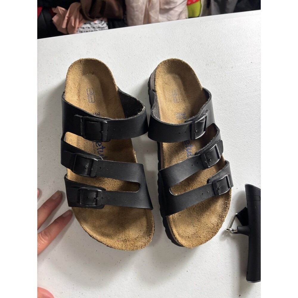 Betula by Birkenstock LEO Black Faux Leather 3 Strap Sandals Size 39